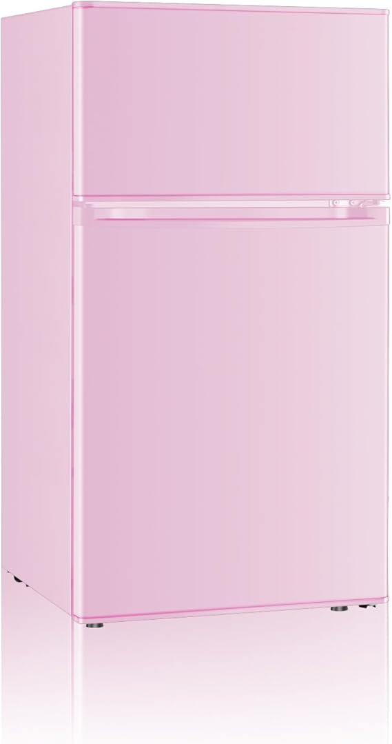 Saeoola Mini Fridge with Freezer, 3.2 Cu.Ft, 2 Doors Compact Mini Refrigerator with Separate Freezer for Dorm, Bedroom, Office, Apartment with 7-Level Temperature Control, Removable Shelves (Pink)