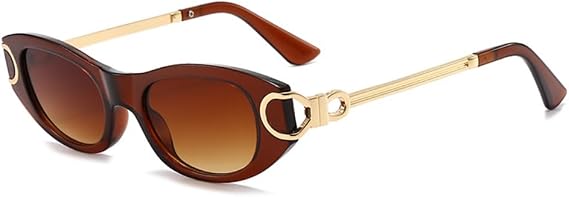 Retro Oval Sunglasses for Women 90s Classic Cat Eye Frame Sun Glasses Fashion Vintage Gold Metal Shades BS1800S