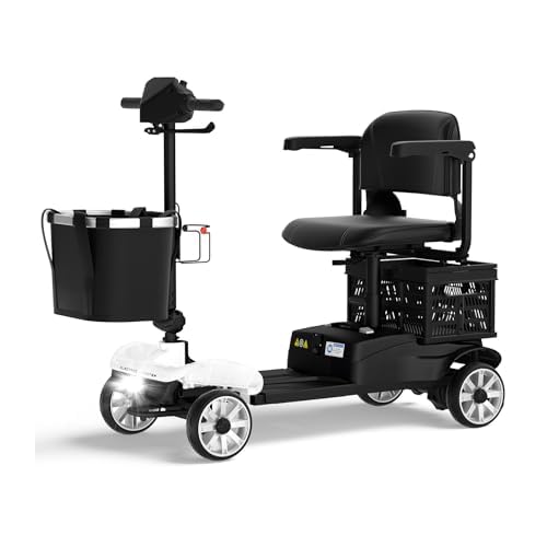4 Wheels Mobility Scooter for Adults, 15 Miles Long Travel Range Foldable Lightweight Mobility Scooter, 300 lbs Capacity, Motorized Scooter for Seniors with LED Headlight and Dual Basket, Cup Holder