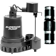 Superior Pump 92057 1/2 HP Thermoplastic Submersible Sump Pump with Vertical Float Switch, plus 1-1/2-Inch Rubber Boot Check Valve