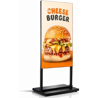 55 4K Inch Floor Standing Digital Signage, 1000nits High Brightness Advertising Display, Digital Signage with CMSU-Disk Plug&Play, Split Screen, 724 Timer Switch,HDMIUSBWiFiAndroid OS