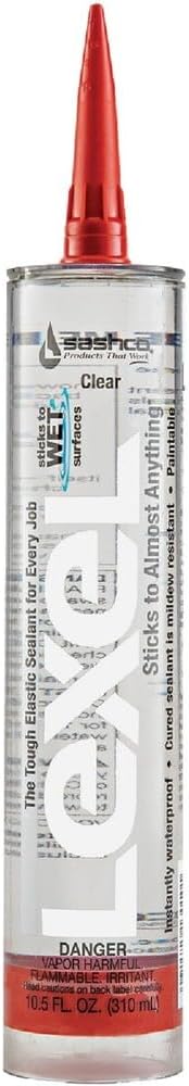 Sashco 13010 10.5oz Sashco Sealants Clear Lexel Adhesive Caulk, 10.5-Ounce | Sticks to Wet Surfaces, Can Be Used for Interior & Exterior Surface