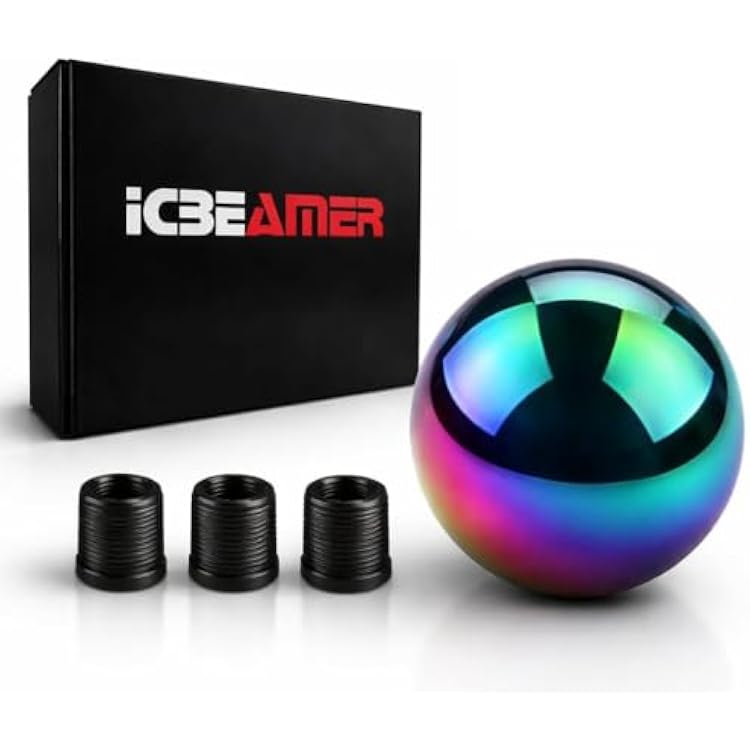ICBEAMER Neo Chrome Aluminum Ball Style Shift Knob | Fits Automatic and 4, 5, 6 Speed Manual Transmission Vehicles | Interior Car Gear Lever Stick Shift Handle | Automotive Replacement Parts | 1 Piece