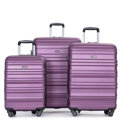 Hardshell Luggage Sets 3 Piece,Rolling Suitcases with Wheels,Travel Suitcase&Hard Shell Suitcases with Two Hooks,TSA Lock,Adjustable Pull Rod212529 Dark Purple