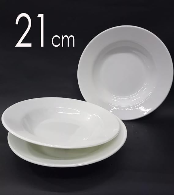 6 Adet Sağlam Beyaz Melamin Çukur Yemek Tabağı 21cm Ev Lokanta Tipi Tabak Porsiyon SuluYemek Servisi