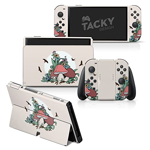 Tacky Design Mushroom Skin Compatible with Nintendo Switch OLED Skin Wrap Cover, Kawaii Beige Color for Switch OLED Stickers, Premium Vinyl 3M Full Wrap Decal Nintendo Switch OLED 2021