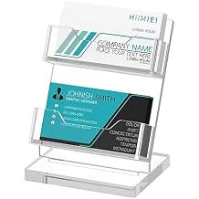 HIIMIEI Business Card Holder Desk, Acrylic Business Card Display, 2 Tier Clear Business Card Stand for Office, Exhibition, Meeting, Home, 120 Card Capacity