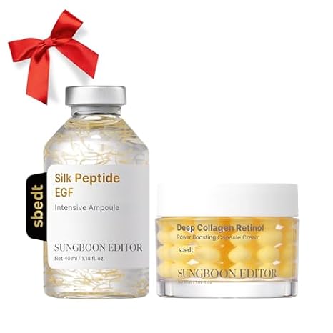 SUNGBOON EDITOR Glass Skin Firm-Looking Duo Set, Deep Collagen Silk Peptide Ampoule + Retinol Capsule Cream, Korean Skincare, Gift Set for Women
