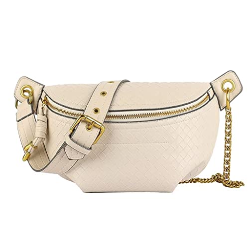 Womens Chest Bag PU Leather Fanny Packs Crossbody Shoulder Bag Weave Purse Fashion