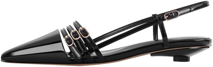VERISSON Women's Sexy Point Toe Slip-on Buckle Strappy Slingback Ballet Flats