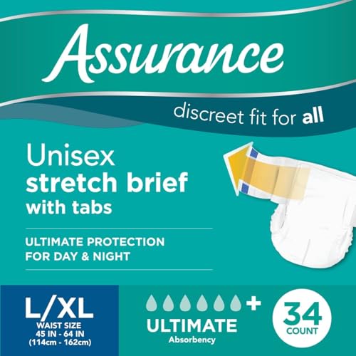 Assurance LargeXLarge Unisex Stretch Briefs with Tabs 34 Ct Pack of 1, White