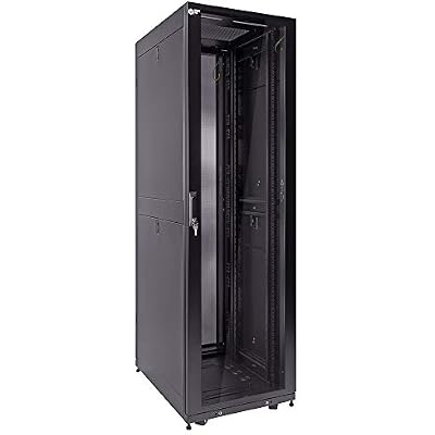 NavePoint 42U Server Cabinet 800mm Deep with Locking Glass Door and Removable Side Panels - 42U Rack Cabinet with Fan Compatible Top, Black
