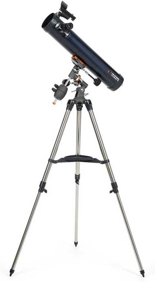 Celestron 31035 AstroMaster 76EQ Newtonian Reflector Telescope - Includes Two Eyepieces, Height-Adjustable Tripod and Deluxe Accessory Tray, Dark Blue