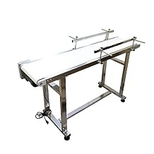 INTBUYING 53x15.7 White PVC Flat Conveyor Belt Stainless Steel Frames Double Guardrails for Industrial Transport Conveyor