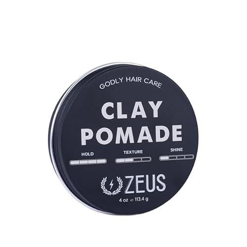 ZEUS Mens Hair Clay Pomade Firm Hold Water Soluble Formula with Jojoba, Beeswax & Castor Oil for Natural Matte Finish, Hair Styling Clay Pomade 4 oz. Made in USA