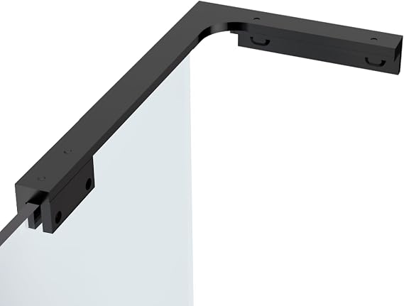 No Drill L-Shape Shower Glass Bar, Dual Side Black | Rustproof stainless steel | Secure glass fixing | Tool-free quick install | Heavy load bearing | Matte black finish