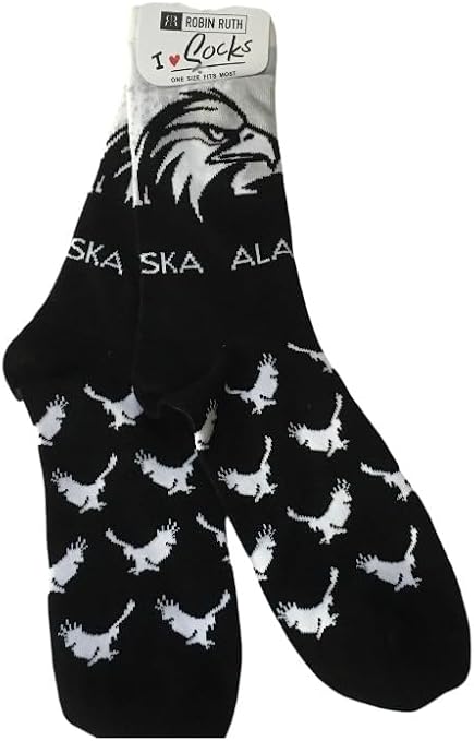 Robin Ruth Alaska Crew Socks Alaska Cotton Blend Black & White Eagle