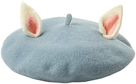 Women's Girls Wool French Beret Hat with Ears