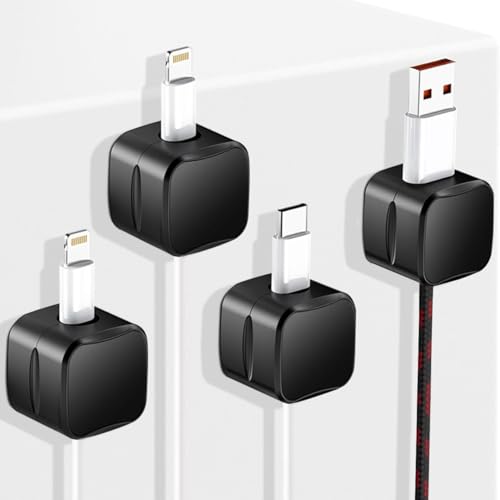Magnetic Cable Organizer Clips Self-Adhesive Wire Management Solution for Home and Office,Car,Desk, Management Solution for Data Cable, Power Cords and More Pack of 4-Black