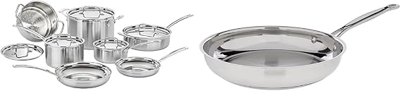 Cuisinart 12 Piece Cookware Set with 10-Inch Open Skillet, MultiClad Pro Triple Ply and Chef's Classic Stainless Steel