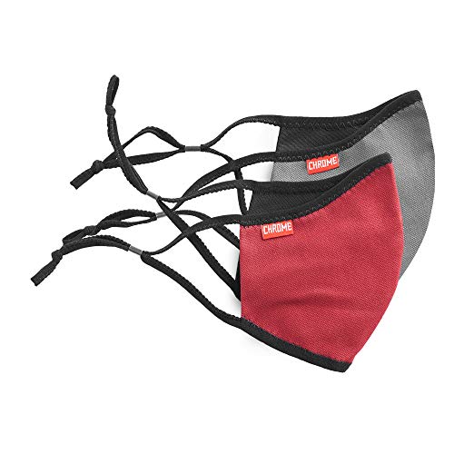 Chrome Industries Citizen Face Mask - Adjustable, Reusable, and Washable Facial Covering, XSSM, Grey and Red Pack of 2