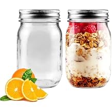 Showvigor 2 Pack Regular Mouth Mason Jars 16oz Glass Canning Jars with Airtight Lids for Preserving, Jam, Honey, Jelly, Wedding Favors, Sauces, Meal Prep, Overnight Oats, Salad