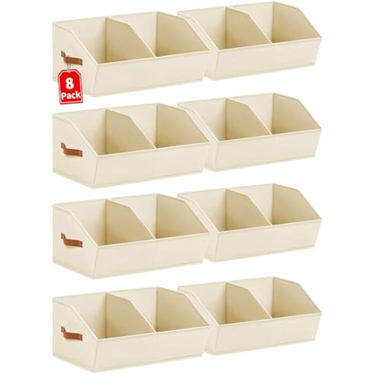Closet Organizers and Storage Bins - 8 Pack Collapsible Divided Trapezoidal Cube Storage Bins Baskets with Orange Handle for Organizing Clothes Blankets, Toys, Books, TowelsBeige