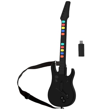 PC Guitar Hero Controller, Wireless PS3 Guitar Hero with Dongle PC Adapter Bundle for Guitar Hero Rock Band Would Tour Clone Hero Games - Black
