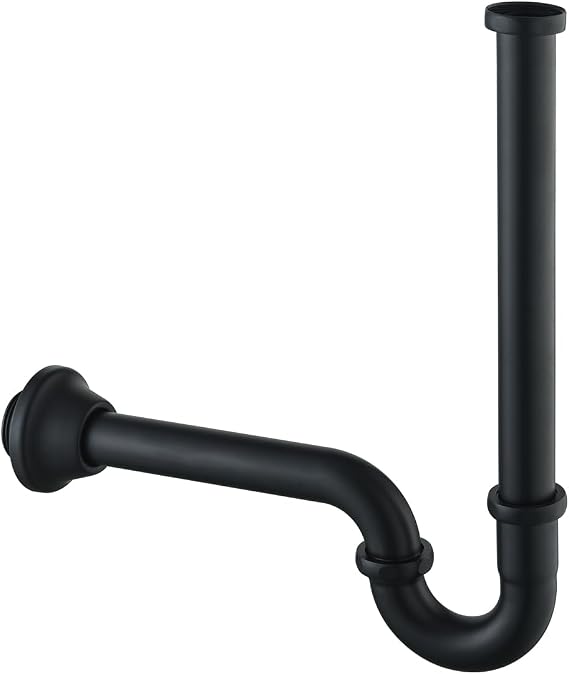 Brass P Trap U-Shape 1 1/4 inch Sink Drain Pipe with Slip Joint Extension Tub,12 inch Vertical Pipe length Adjustable Height Sink Waste Trap Drain Kit Matte Black,SE83555MB-L