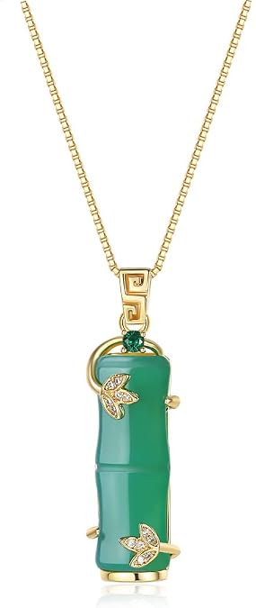 Green Jade Necklace for Women, 18K Gold Plated Jade Pendants, Crystal Jewelry, Elegant Necklaces for Women 18 inch