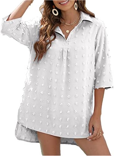 BOTHENIAL Women Chiffon Dresses Shirt Dress Beach Summer Casual Sun White Shift Dress Trendy Swim Cover Up