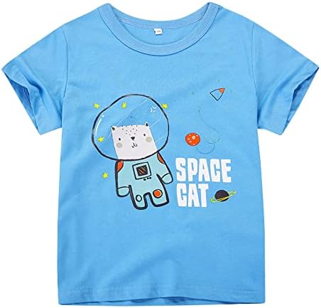 Toddler Boys Cotton T-Shirt, Space CAT Print, Short Sleeve, Crew Neck, Regular Fit, Classic Style, Multiple Colors, 4 Years