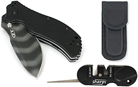 ZT0350TS G10 Handle Folding Tiger Striped Blade with SpeedSafe with Nylon Sheath and Sharpener