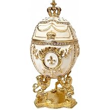 Luxurious Large Russian Faberge Egg Trinket Box PLUS Silver Ball Necklace SET White Faberge Egg HANDMADE Faberge Egg for Daughter 300 Austrian Crystal DIAMONDS Set in Vermeil Pure GOLD