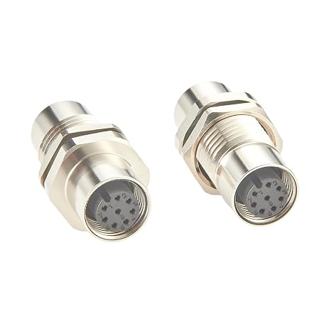 M12 A Code 8 Pin Bulkhead Connector Female to Female Chassis Panel Mount Socket IP67 Waterproof Industrial Circular Connector Receptacle for Automation Control Cabinet Robotics (2PCS)