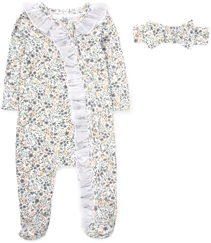 Baby Footie Bodysuit Headband or Hat 2 Piece Set Christmas Thanksgiving Zip-Up Outfit,Holiday Pajamas for Infants