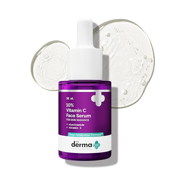 The Derma Co 10% Advanced Vitamin C Face Serum with 5% Niacinamide, Powered by Deep Penetration Formula Fades Dark Spots Reduces Pigmentation Boosts Collagen Brightens Skin All Skin Types 30ml/1 FL Oz