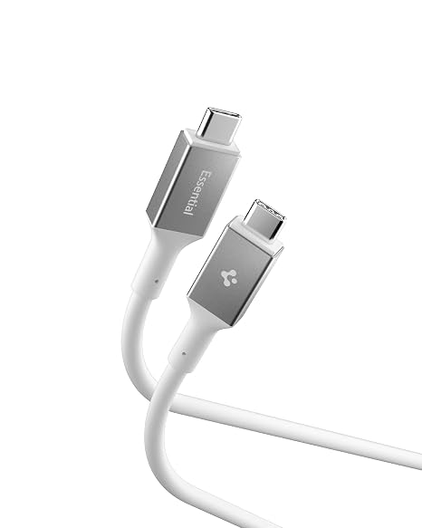 Spigen USB-C to USB-C 1.2 Metre Kablo 240W Güç/PPS 2.0 Super Hızlı Şarj / 40Gbps (E-Marker Çip) Data / 8K Görüntü Aktarım / USB4 Gen3 Type-C Ekstra Dayanıklı Beyaz - ACA08776 (Spigen TR Garantili)
