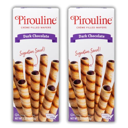 Pirouline Rolled Wafers Dark Chocolate Rolled Wafer Sticks, Creme Filled Wafers, Rolled Cookies for Coffee, Tea, Ice Cream, Snacks, Parties, Gifts, and More 3.25oz Carton 2pk