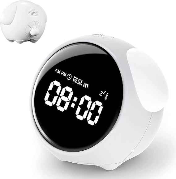 Kids Alarm Clock, Clock for Bedroom, Cute Emoji Toddler Alarm Clock with Adjustable Brightness Night Light, Clap Voice-Activated, Snooze, Bedside Clock for Boys Girls Birthday Gifts