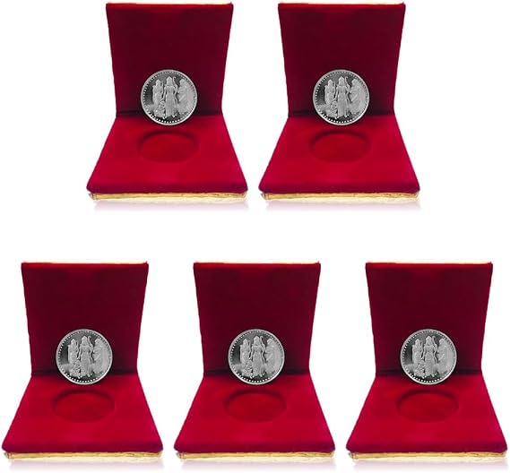 Ram Darbar Silver Plated Coin Set 10g Each, German Silver (Pack of 5) | Velvet Gift Box for Ram Navami, Diwali & Corporate Gifting