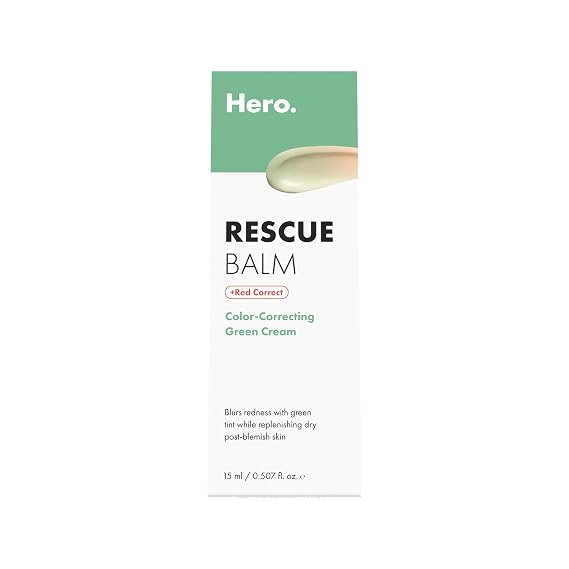 Hero Cosmetics Rescue Balm +Red Correct Post-Blemish Recovery Cream, Nourishing, Calming, Dermatologist Tested (15ml)