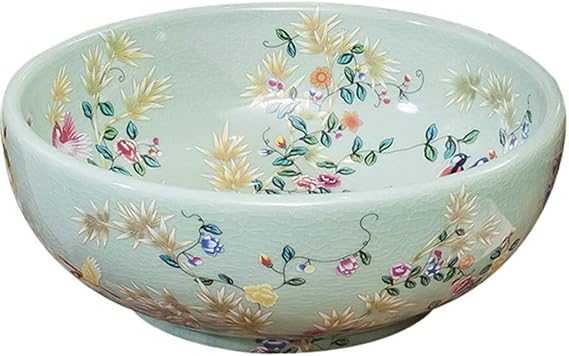 Bathroom Bar Vanity Vessel Sinks Above Counter Small Vanity Bathroom Garden Round Winter Jasmine Sink Corridor Ethnic Style Above Counter Basin(30cm)
