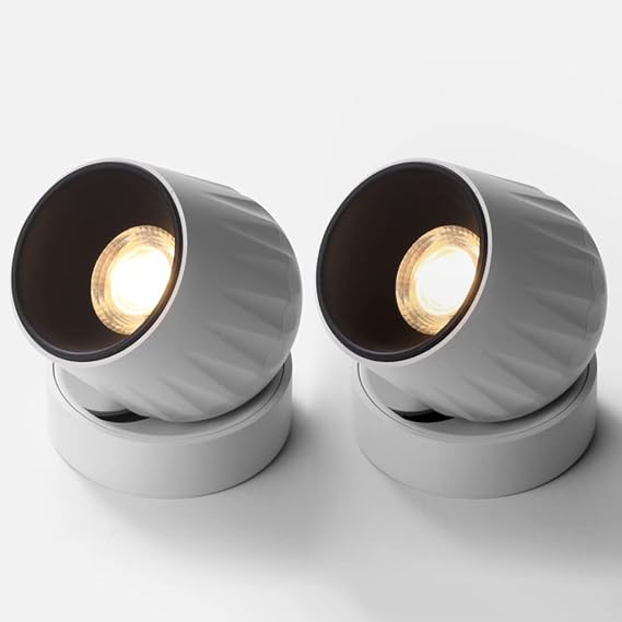 LED Surface Mount Spot Lights 2 Packs Ceiling Spotlight Monopoint Lighting Fixture Indoor, 360 + 90 Adjustable Directional Spotlights for Bookshelf Art Bedroom Bedside