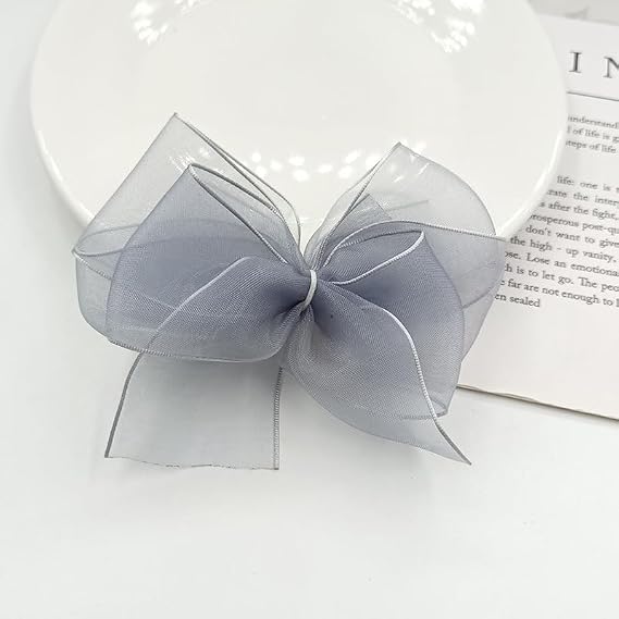 15 Pcs Multi Layers Mesh Bows, Solid Color Bowknot for Crafts, Sewing, Hair Clip Making, Clothing Accessories, Gray