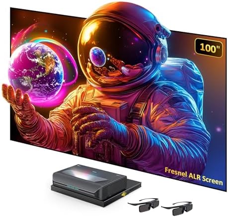 NexiGo Aurora Pro MKII Bundle, 4K Tri-Color Laser UST Projector, Scene Adapt Engine with Dynamic Iris & Laser Dimming, with 100" Fresnel Screen/AS200 Motorized Sliding Tray/DLP Link 3D Glasses (2Pack)