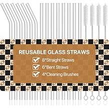 18-Pack Glass Straws, Reusable Clear Glass Drinking Straws Set, 8.5 Inch x 10mm - Includes 8 Straight and 6 Bent with 4 Straw Cleaner Brush, Perfect for Smoothies, Milkshakes, Juice, Tea