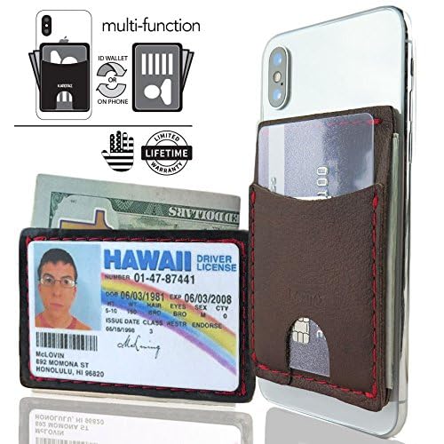 AIRSTIK Wallet for any Phone or ID Credit Card Holder Minimalist Front Pocket Reusable Micro Suction Leather MADE IN USA by KAPOTAS Brown