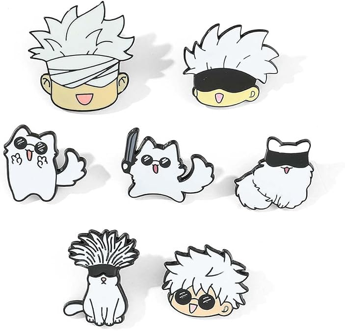Ealipoi Anime Jujitsu Pins Brooch Alloy Satoru Cosplay Merch Cat for Men 7pcs