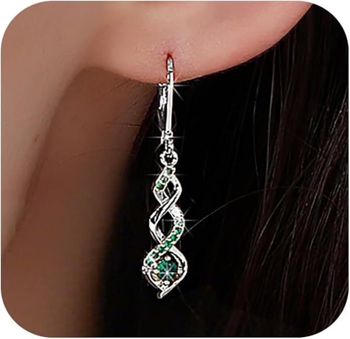 Dangle Earrings for Women Trendy Silver Hypoallergenic Green Earrings for Women Dangling Sterlings Silver (Silver-green)